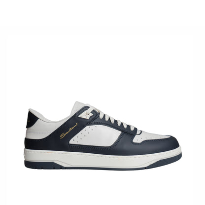Santoni Italian Leather Sneakers – White/Navy Blue, Men's