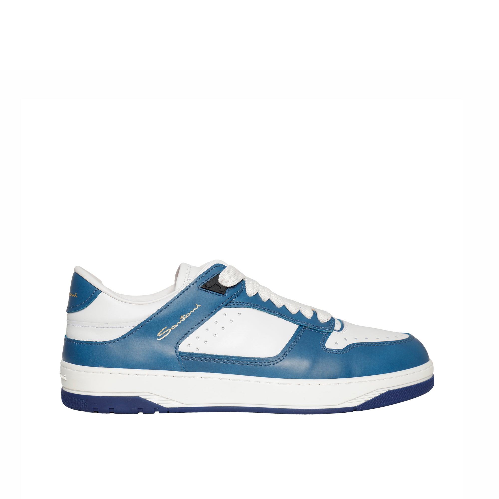 Santoni Italian Leather Sneakers – White/Blue, Men's