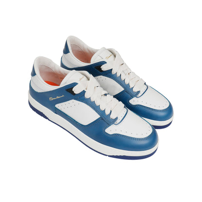 Santoni Italian Leather Sneakers – White/Blue, Men's