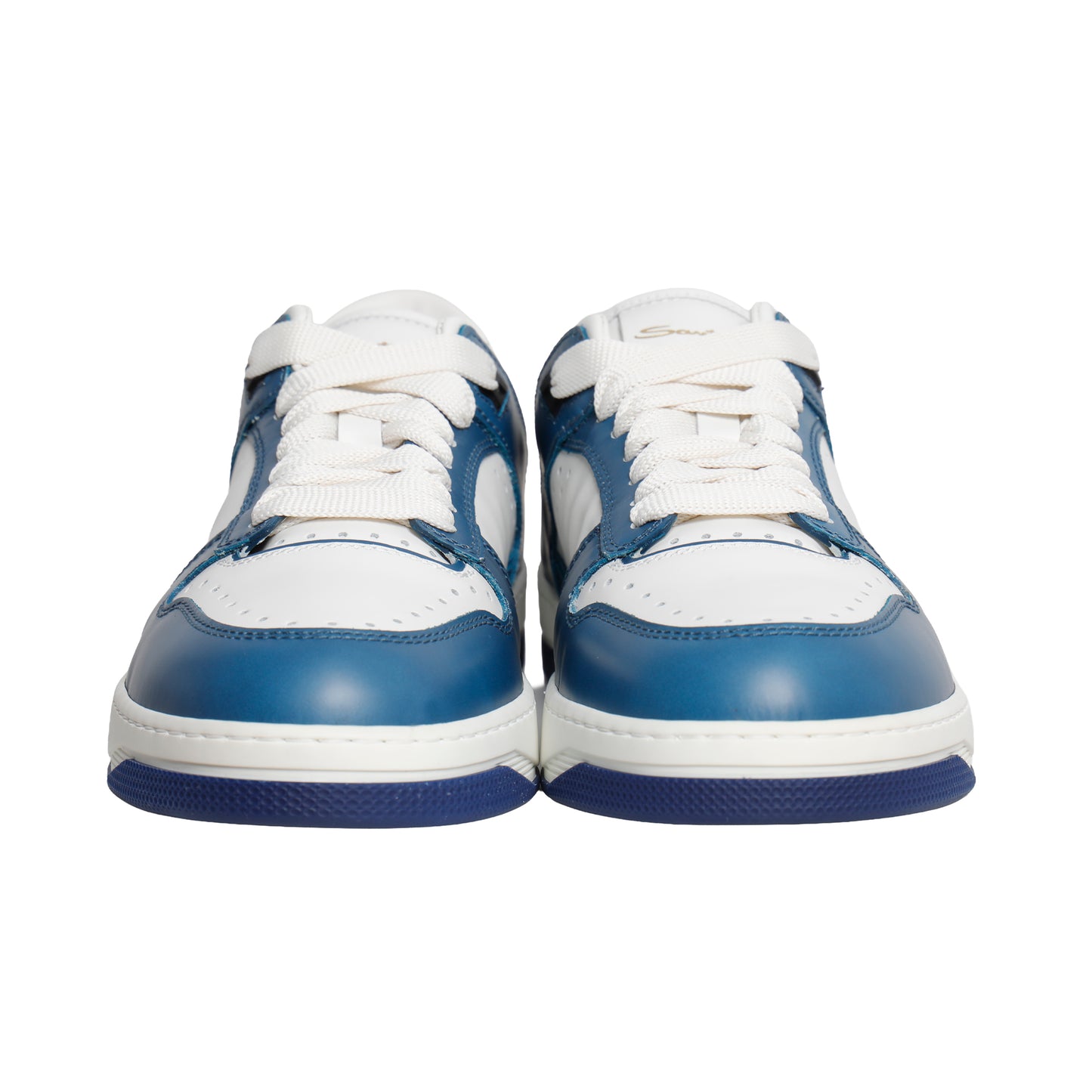 Santoni Italian Leather Sneakers – White/Blue, Men's