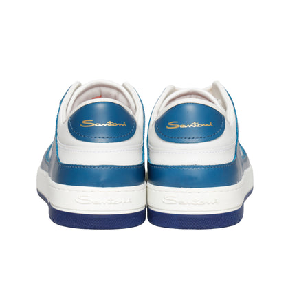 Santoni Italian Leather Sneakers – White/Blue, Men's