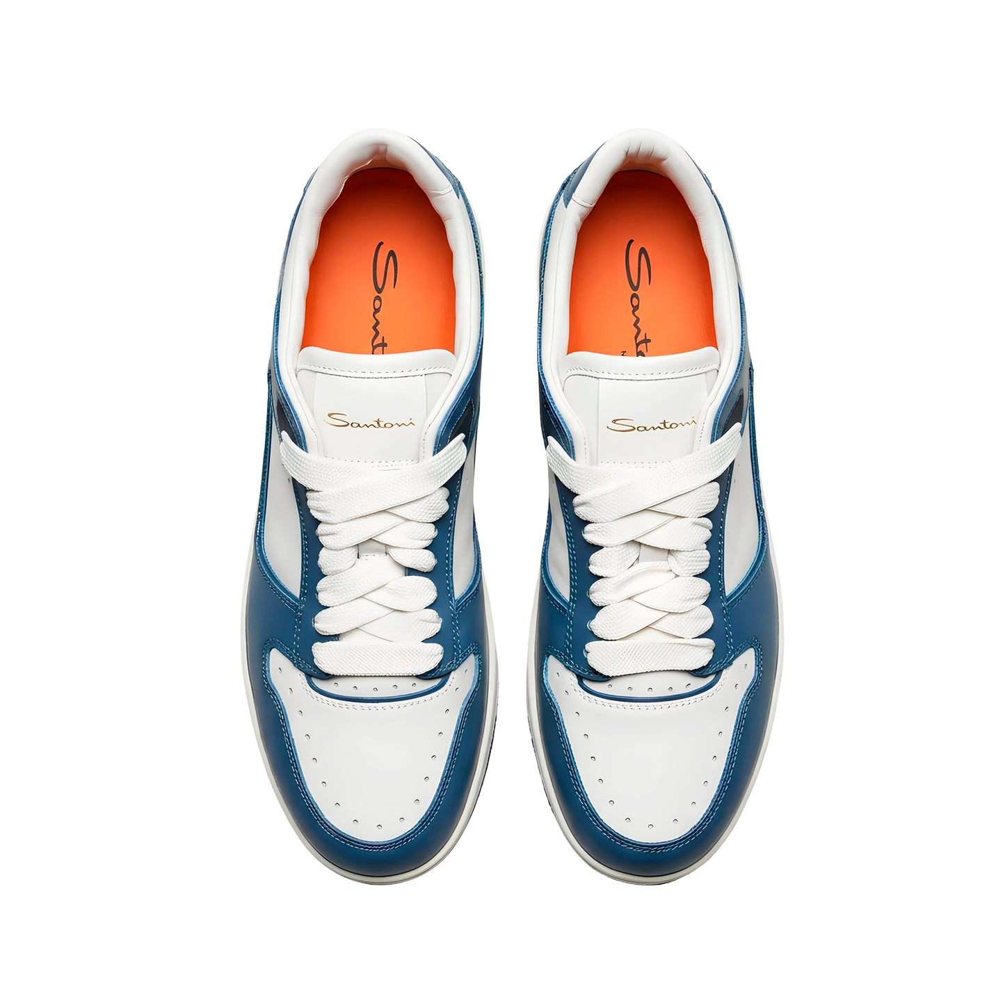 Santoni Italian Leather Sneakers – White/Blue, Men's