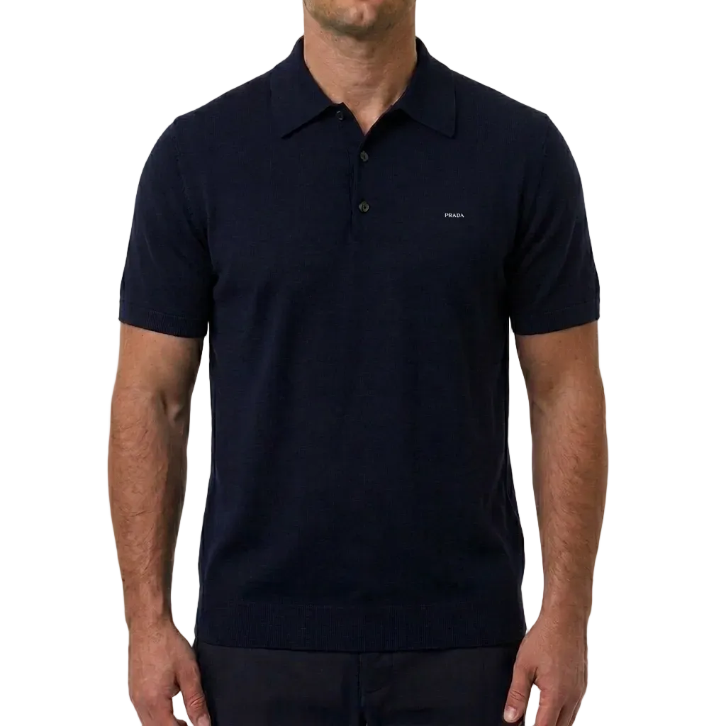 Prada Virgin Wool Polo Shirt – Navy Blue, Men's
