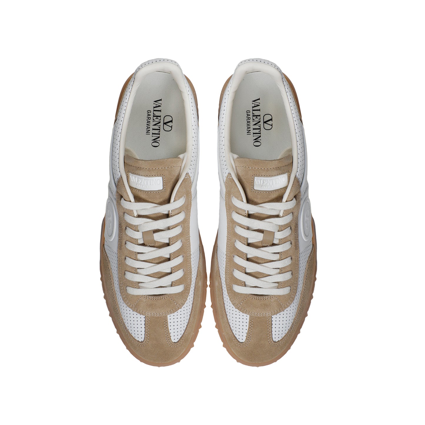 Valentino White & Beige Leather Low-Top Sneakers – Men's