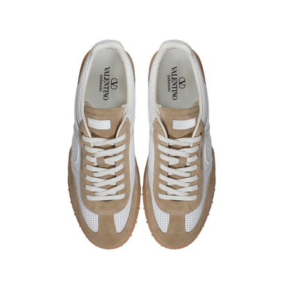 Valentino White & Beige Leather Low-Top Sneakers – Men's