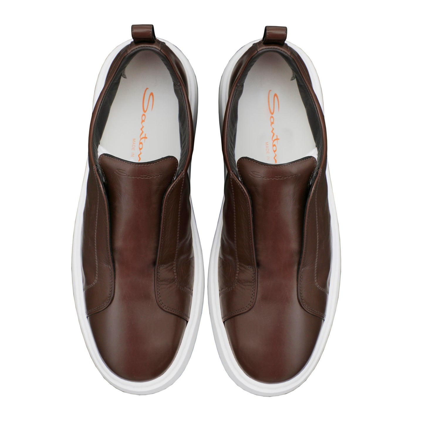 Santoni Italian Leather Slip-On Shoes – Brown, Men's