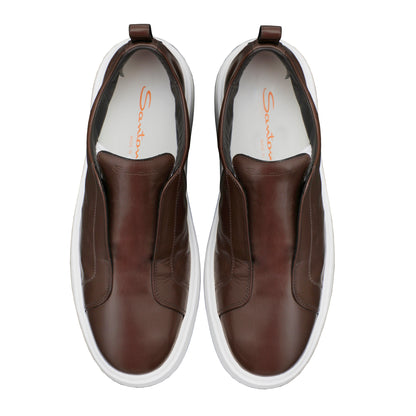 Santoni Italian Leather Slip-On Shoes – Brown, Men's