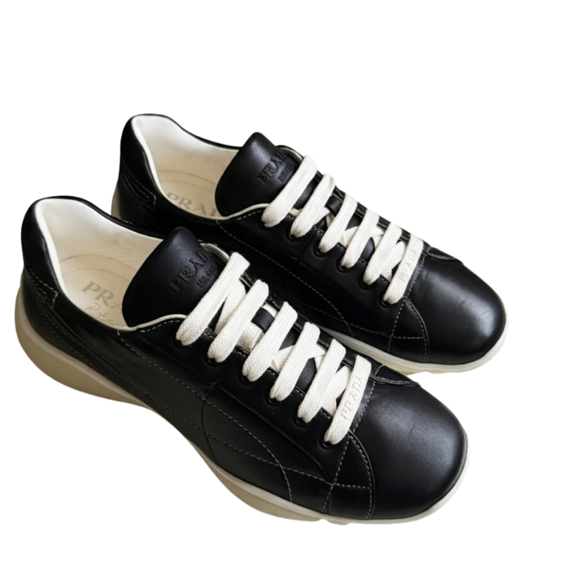Prada Re-Edition 2001 Leather Sneakers – Black/Beige, Men's