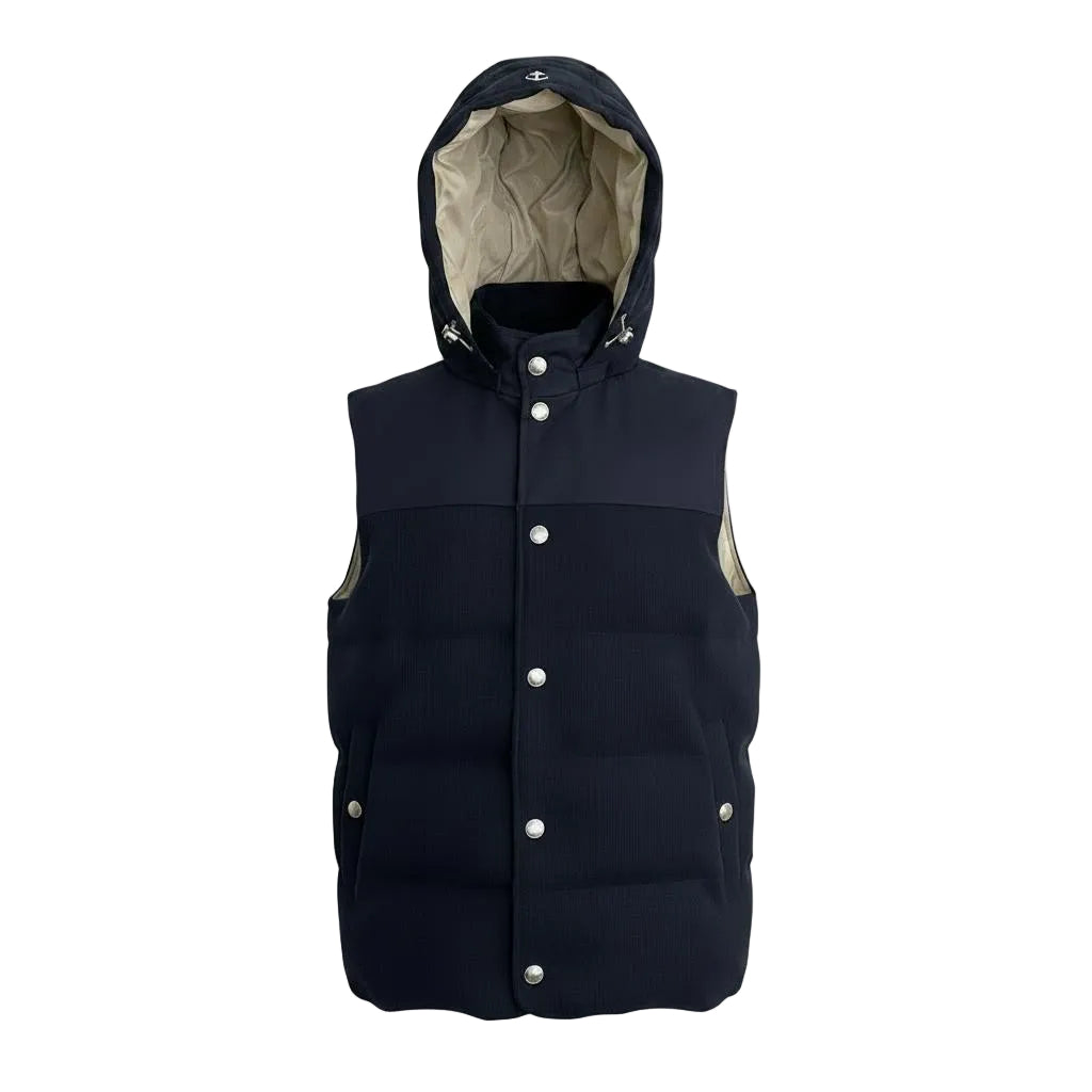 Eleventy Wool-Cashmere Hoodie Vest – Dark Blue, Men's