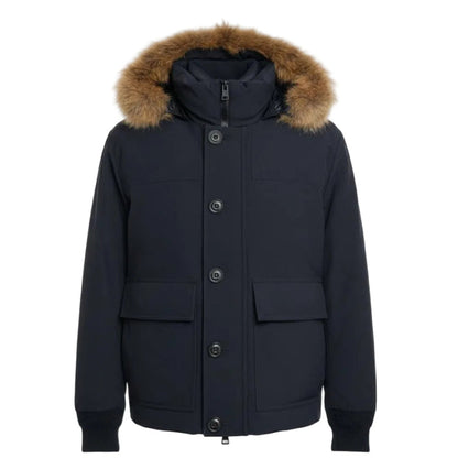 Moncler Down & Fur Jacket – Dark Blue, Men's