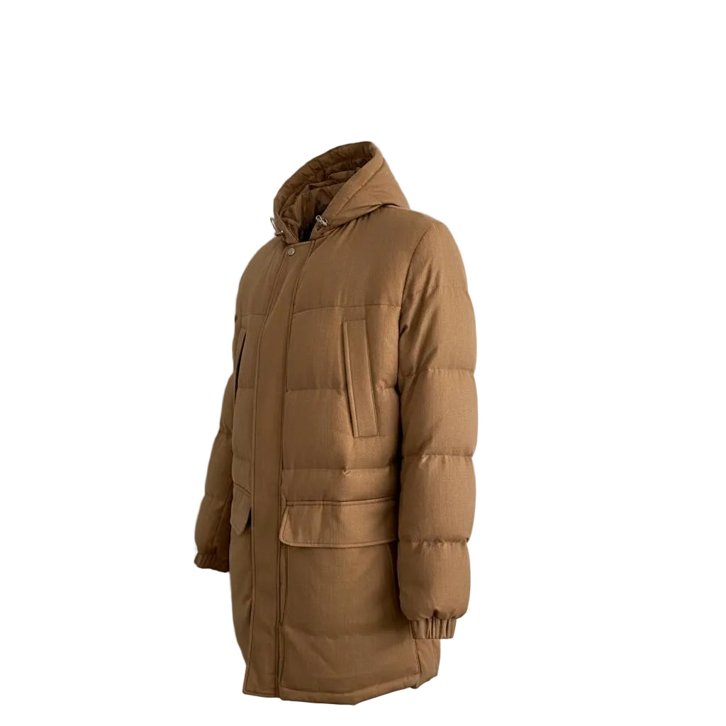 Eleventy Wool-Silk Down Jacket – Camel, Men's