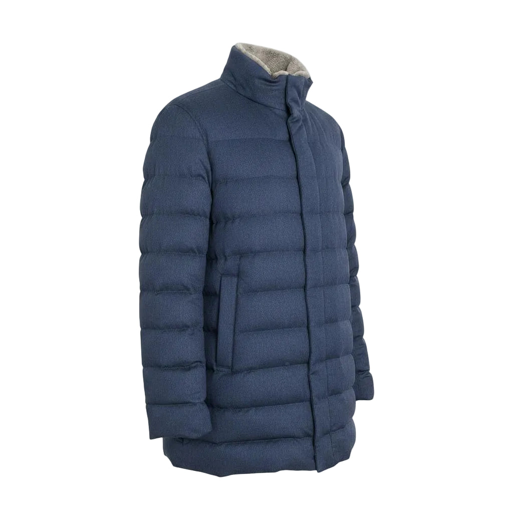 Herno Silk-Cashmere Beaver Fur Down Jacket – Blue, Men's