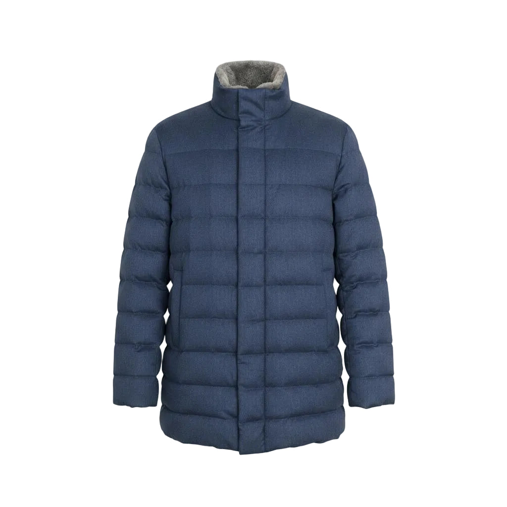 Herno Silk-Cashmere Beaver Fur Down Jacket – Blue, Men's
