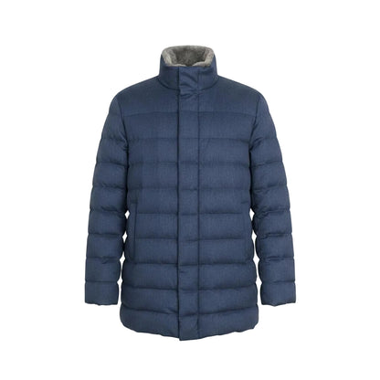 Herno Silk-Cashmere Beaver Fur Down Jacket – Blue, Men's