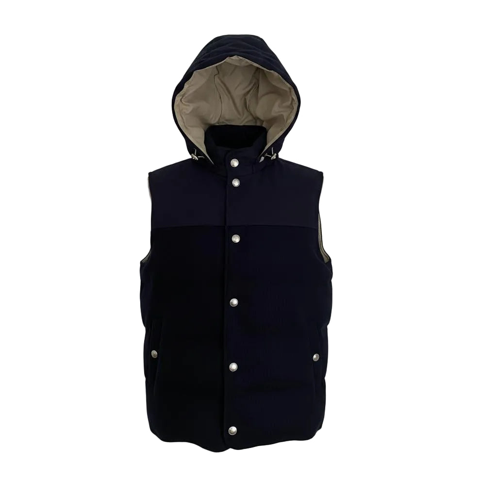 Eleventy Wool-Cashmere Hoodie Vest – Dark Blue, Men's
