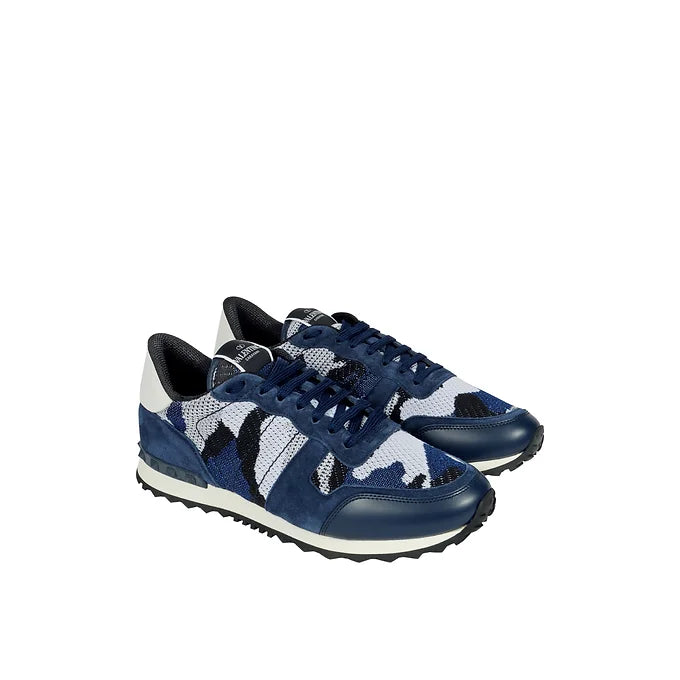Valentino Blue & Black Leather Low-Top Sneakers – Men's