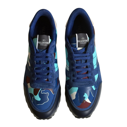 Valentino Blue & Burgundy Leather Low-Top Sneakers – Men's